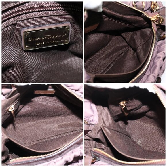 Salvatore Ferragamo Vala Hand Bag Nylon Enamel 2way Purple Silver Auth 138874 - Picture 4 of 16